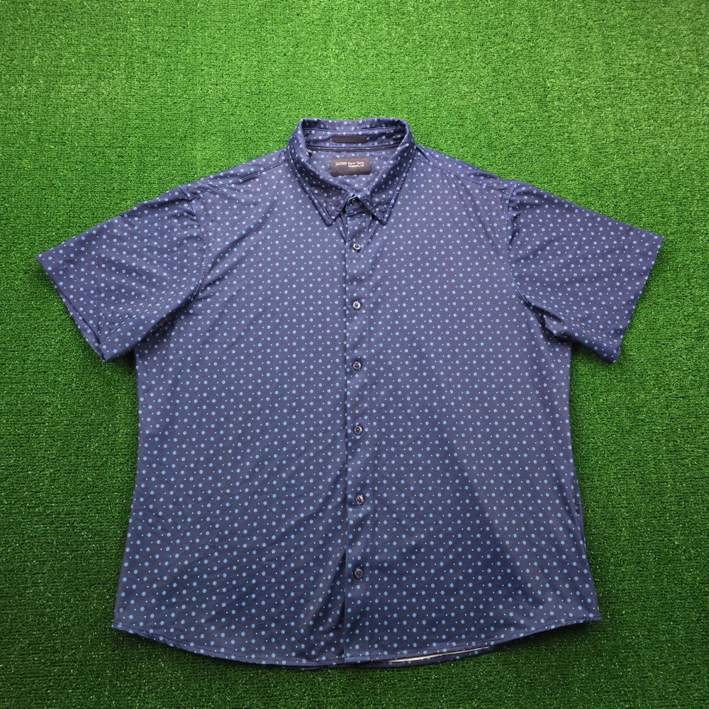 JACHS New York Shirt Mens XXL Blue Geometric Dotted‎ Performance Stretch Tribeca